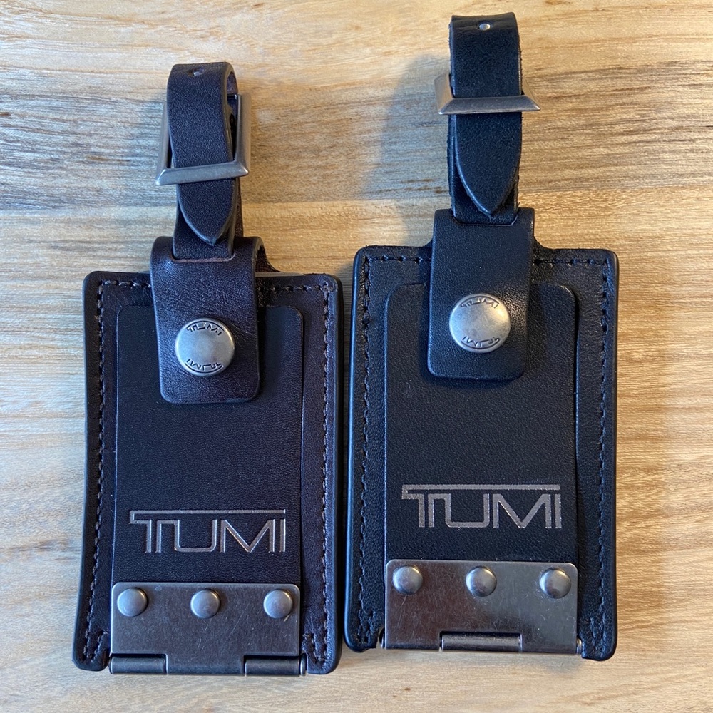 Tumi Black Leather Bag ID Tags